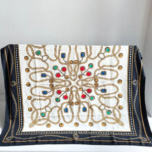 Vintage Chain Coin Jewel Print Large Colourful  Scarf